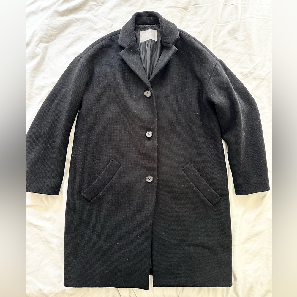 Everlane Italian Cocoon Wool Coat, Size 0, Black